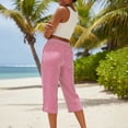 thumbnail image 6 of Striped Capri Pants for Women Loose Fit Straight Leg Cropped Pant Casual Summer Drawstring Elastic Waist Trousers Red L, 6 of 7