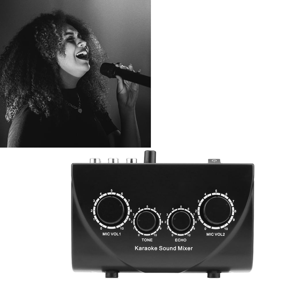 Karaoke Sound Mixer Portable Sound Mixer Professional Audio System Karaoke Dual Mic Inputs Audio Sound Mixer Black (US)