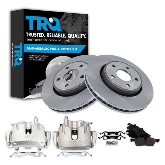 TRQ Front Brake Pad & Rotor Kit Brake Caliper Brake Pads Brake Rotor Semi-Metallic Vented Fits Select 2011-2017 Dodge Durango 2011-2013 Jeep Grand Cherokee