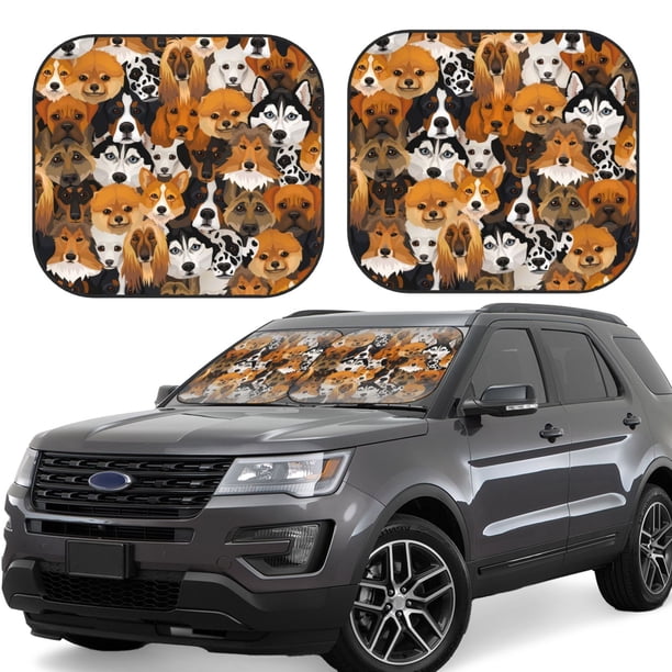 Fotbe Dogs Different Breeds Juego de 2 Piezas de Parasoles para Parabrisas | Bloqueador Solar para Auto | Accesorios Plegables para Protección Solar Interior-Small