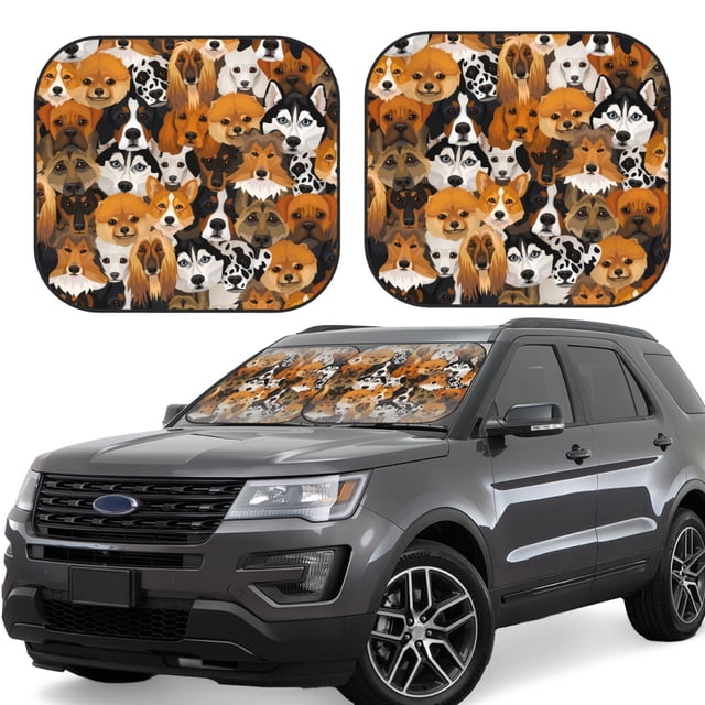 Easygdp Dogs Different Breeds for 2 PCS Foldable Car Sun Shade Front Windshield Sun Protection Cover for Car, SUV, Truck-Medium
