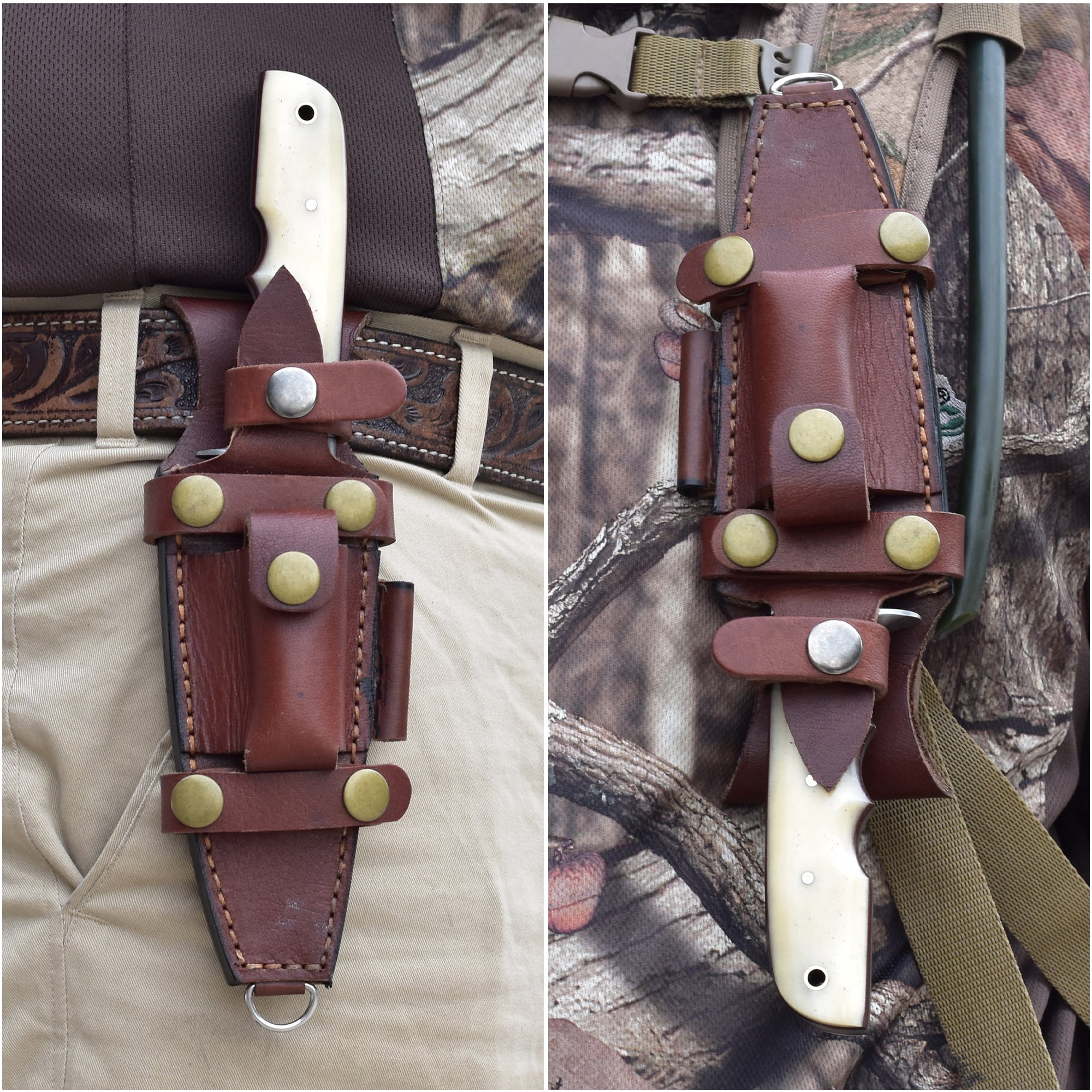 Knives Ranch 2151 Damascus Steel Hunting Knife with Bone Handle – Fixed Blade Utility Knife, Razor Sharp Camping & Outdoor EDC Knife