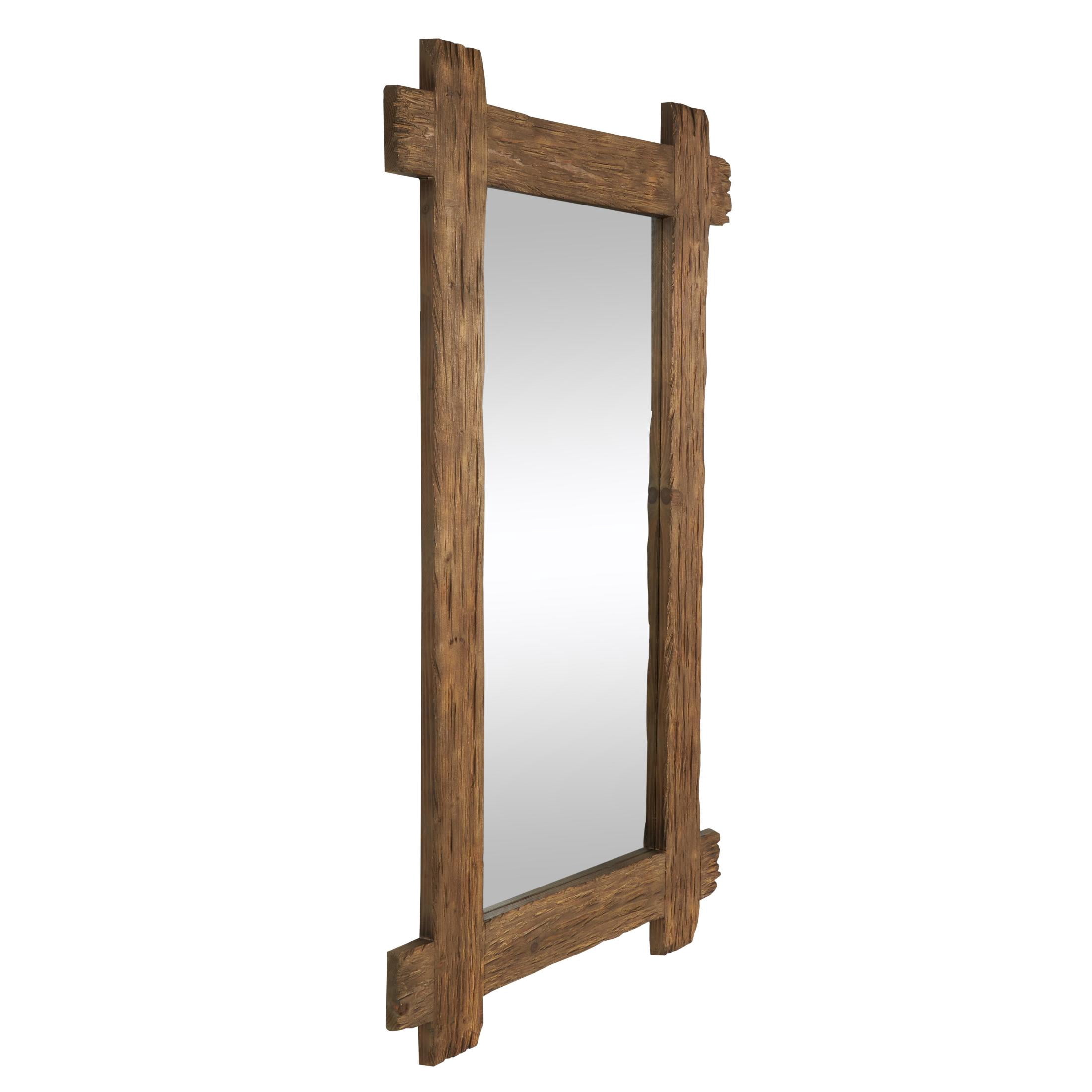 DecMode 48" x 78" Brown Wall Mirror with Extended Frame and Natural Wood Grain and Texture