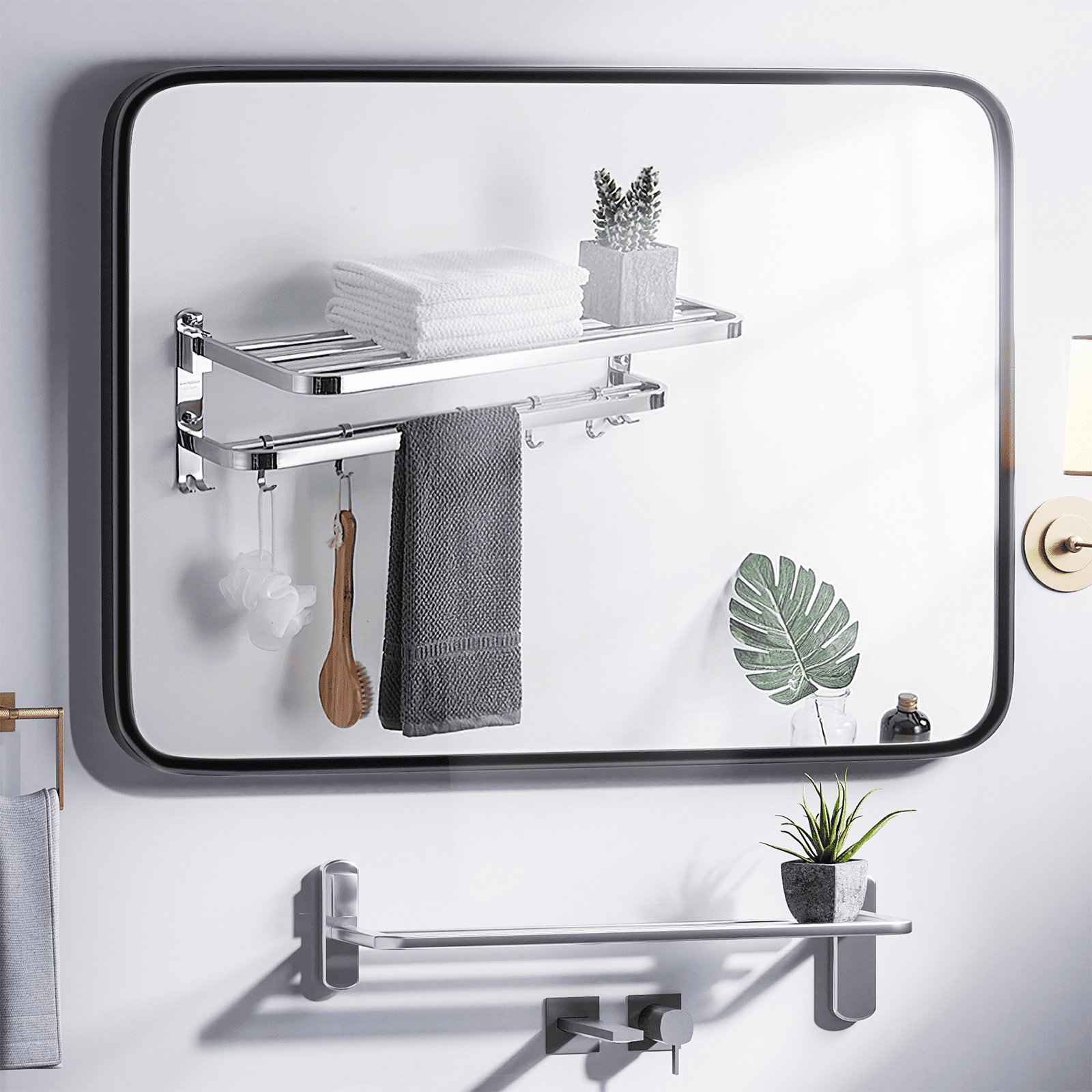 Black Bathroom Mirror, Wall Mounted Vanity Mirror 28" X 36", Rounded ...