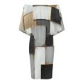 thumbnail image 4 of Vinatge Geometric Abstract Art Grey Black Gold Women's Off The Shoulder Ruffles Summer Wedding Guest Loose Casual Party Beach Dress, 4 of 9