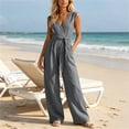 thumbnail image 2 of Tqcoqu Wide Leg Jumpsuits for Women,Summer Sleeveless V Neck Wide Leg Rompers Dressy,Belted Adjustable Waist Outfits,Gray Women's S-XXL, 2 of 7