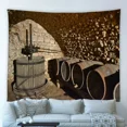 thumbnail image 4 of Tapiz de bodega vintage con barril de roble antiguo, fondo de pared de ladrillo de granja campestre, colgante de pared para sala de estar, dormitorio, decoración del hogar, 4 of 5