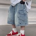 thumbnail image 5 of BOOMNY Toddler Boys Jeans Casual Embroidery Wide Leg Jeans Mid Calf Length Lightweight Loose Denim Pants With Pocket 4-5 Years, 5 of 6