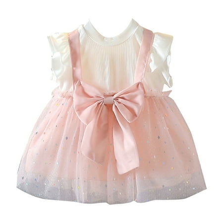 

CLZOUD Little Girls Party Dresses Pink Cotton Blend Summer College Style Fashion Small and Medium Sized Girls New Sleeveless Suspender Fluffy Mesh Princess Dress 110