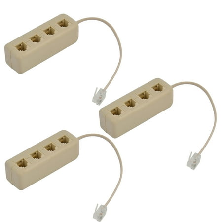 Keystone Phone - 3pcs Telephone 6P4C RJ11 Keystone 1 Male to 4 Female Plug Cord Adapter Beige