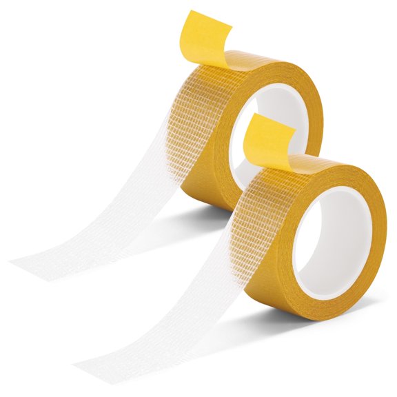 Extra Strong Double Sided Fabric Tape, 2 Packs Adhesive Tapes Heavy Duty Clear Mesh Double Stick Tape for Clothes Carpet Arts, 1inch x 33FT(10m)