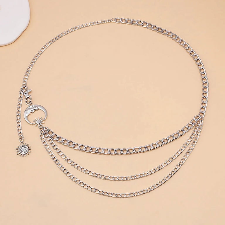 Waist Chain Belt for Dress Skirt Belts with Moon Star Waistbands 41” GEEHUA Double Layer Metal Chain Belt, Moon Star Waist Chain  main image 2