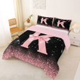 thumbnail image 2 of Manfei Cartoon Bow Letter K Monogrammed Full Size Comforter Sets 3 Pieces for Girls Teens,Princess Glitter Print Bedding Sets for Kids,Pink Reversible,Super Cozy Room Decor, 2 of 6