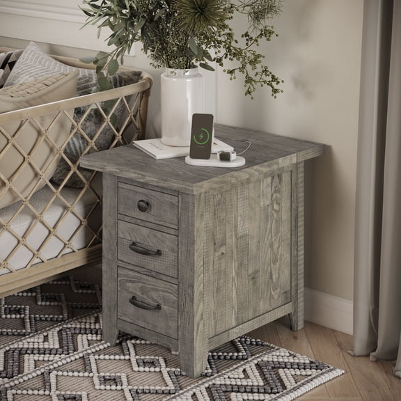Jofran Telluride Rustic Distressed Acacia USB Charging Chairside End Table