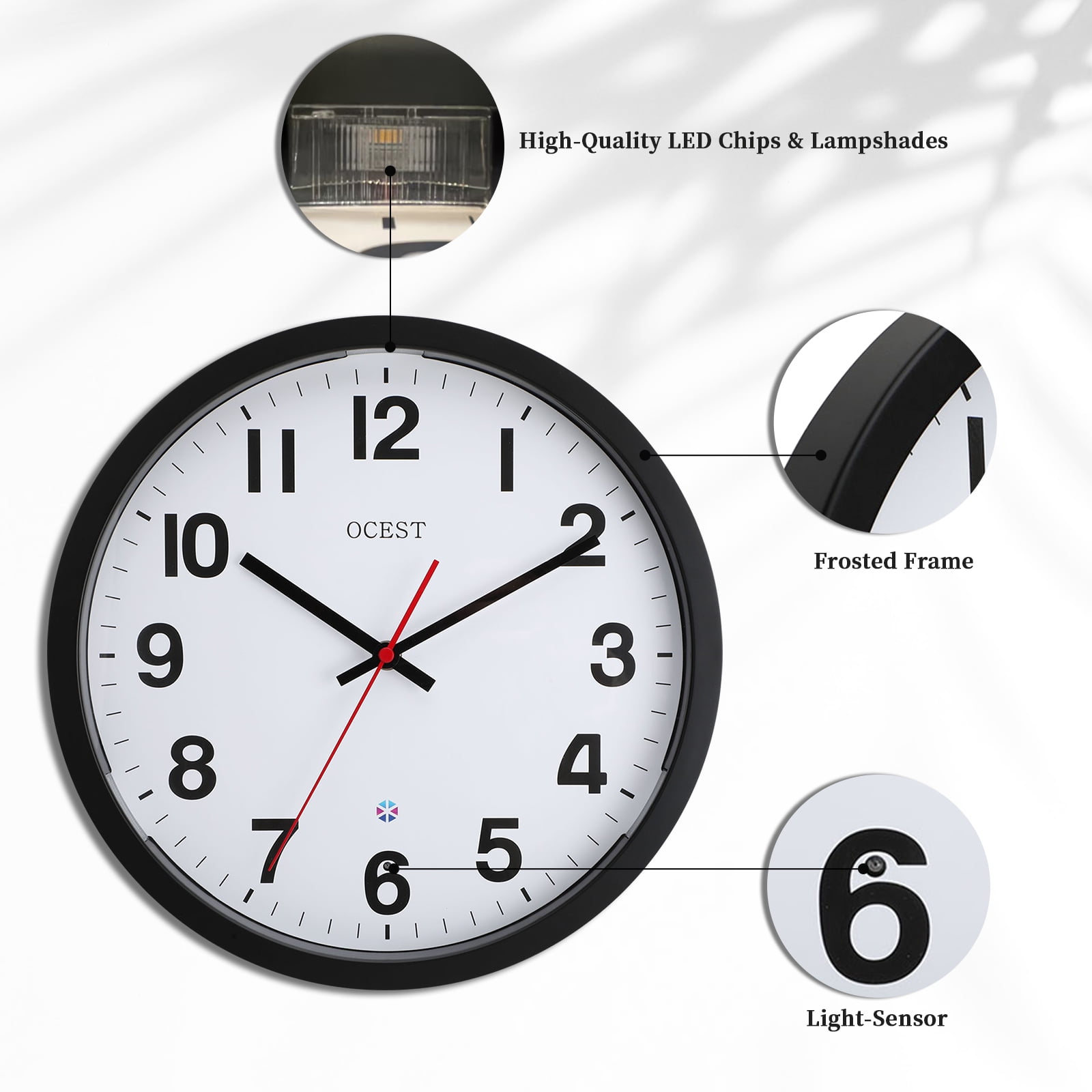 eYotto 12 Inch Silent Glow Clock with Night Light, in the Dark Wall Clock, Lighted up Wall Clock for Bedroom, Large Display Clock for Living Room Kitchen