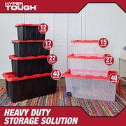 Pack of 4 Hyper Tough 27 Gallon Clear Storage Bins with Red Snap Lids, Heavy-Duty Plastic Containers