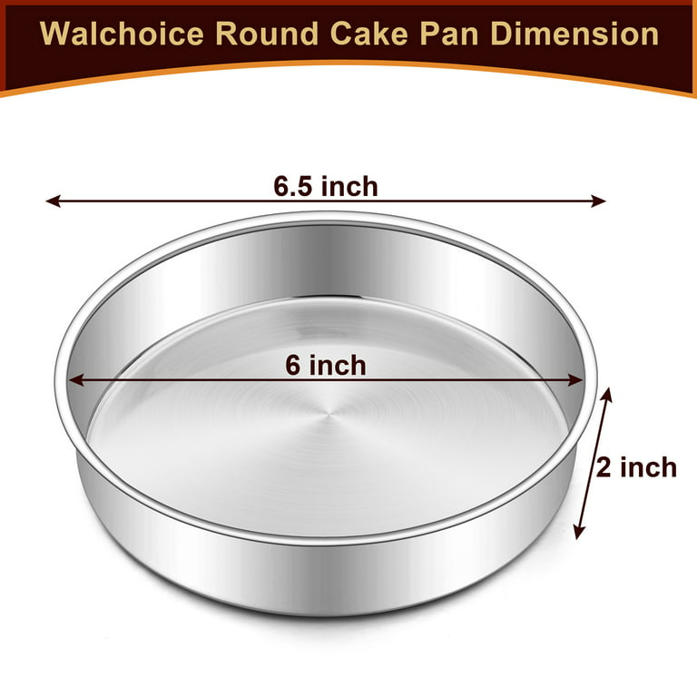 Walchoice 6 inch Round Cake Pan Set of 3, Stainless Steel Cake Tins for  Birthday Wedding, Metal Layer Baking Pans 