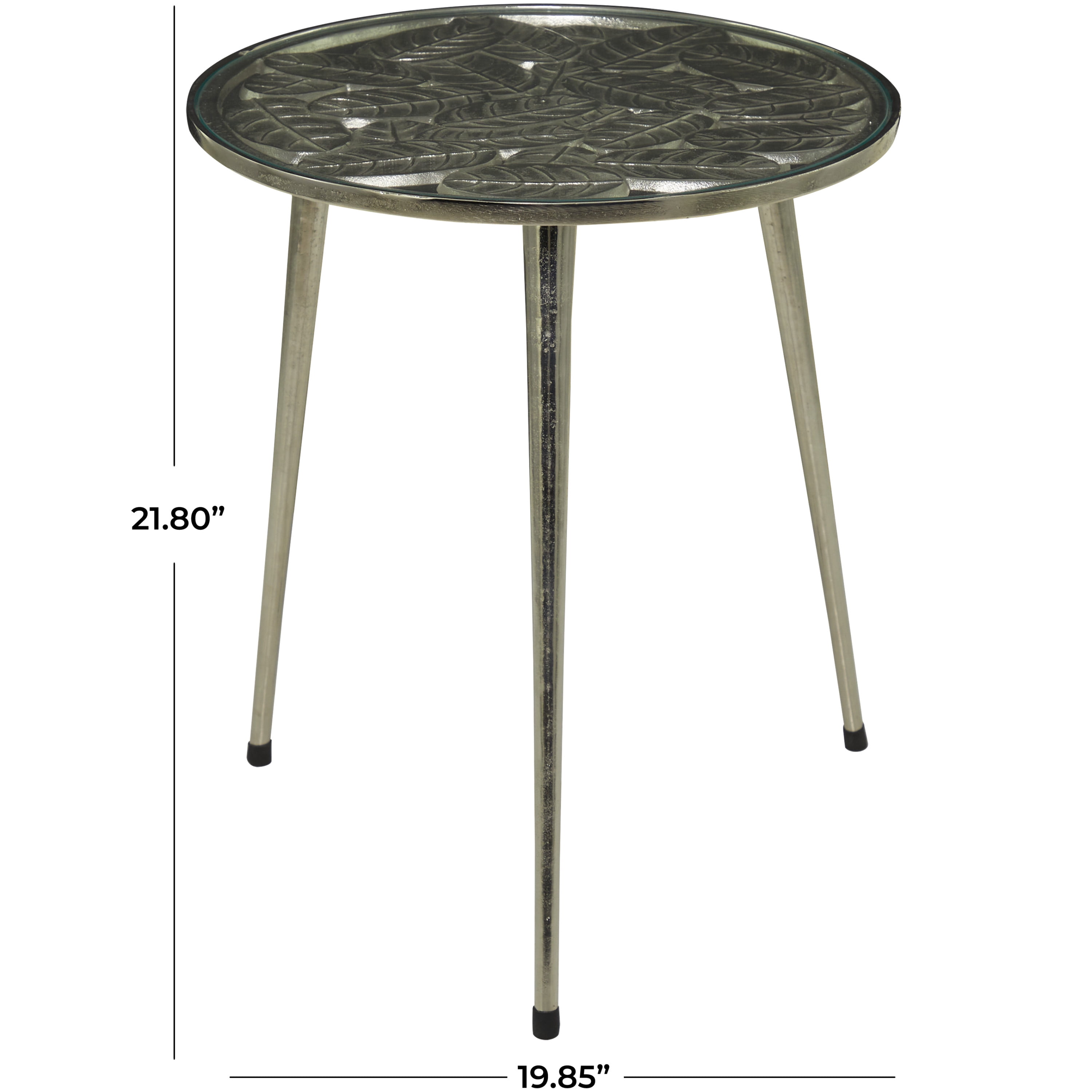 DecMode 20" x 22" Silver Aluminum Accent Table with Clear Glass Top, 1-Piece