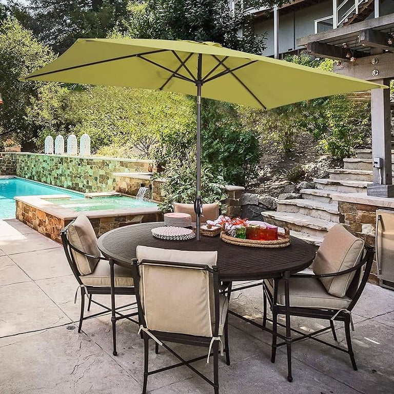 aluminum patio umbrella pole Amalfi Fabric with Piping / with Base Sets Escape from the suns rays when youre basking beneath this Amalfi beige fabric with cream piping and matte black aluminum patio umbrella with base set Tenleaf 11 ft. Grade Rectangle