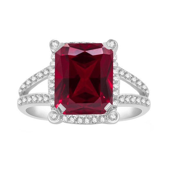 Sterling Silver with Ruby and Natural White Topaz Halo Ring