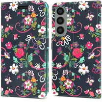 CoverON For Samsung Galaxy S24  Plus Wallet Case, RFID Blocking Vegan Leather 6x Card Slot Holder Cover Flip Folio Phone Pouch, Navy Flower