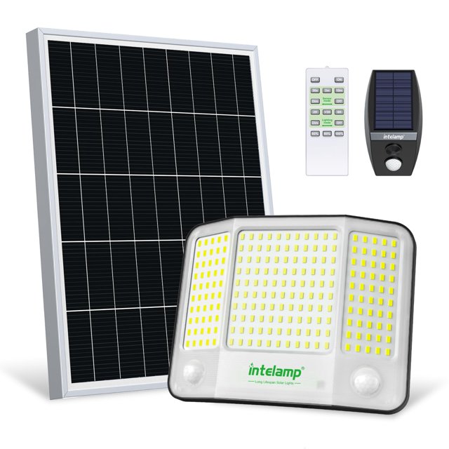 Solar Flood Light Intelamp 4000 LM, 2000 mAh, mando a distancia a prueba de agua