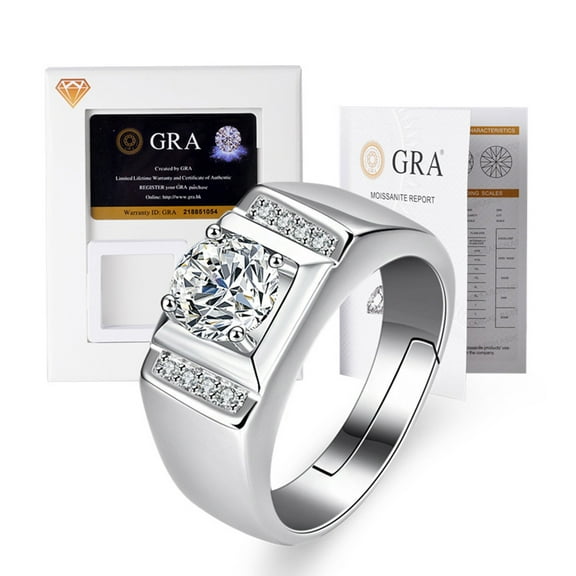 Moissanite Engagement Ring 1 Carat D Color VVS1 18K White Gold Plated Silver Wedding Promise Anniversary Band Ring for Men