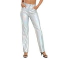 thumbnail image 5 of HDE Women's Metallic Faux Leather Pants High Waisted Trousers Holographic 8, 5 of 6
