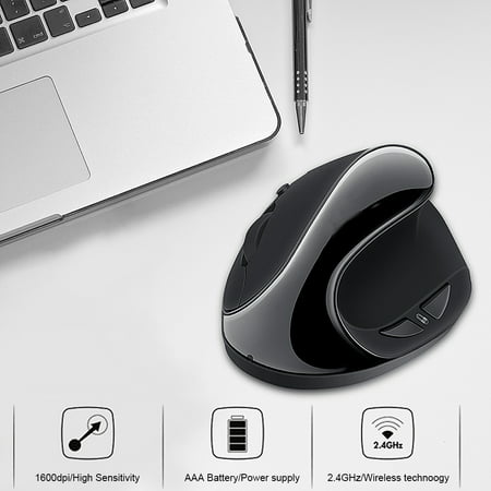 AUGIENB Ergonomic Design Vertical Mouse 2.4GHz Optical Wireless USB Mice with Adjustable Sensitivity (800/1200/1600 DPI) 6 Buttons for PC Laptop Notebook Computer