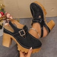 thumbnail image 4 of Rokment Womens Vintage Clogs Dress Sandals 2026 Spring Summer Casual Leather Hollow out Buckles Closed Toe Platform Chunky Block High Heels Slingback Pumps Black Size 7, 4 of 7