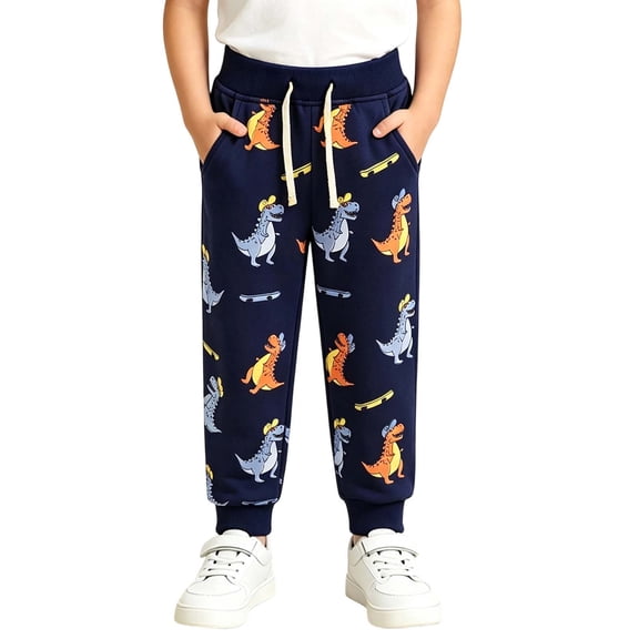 Boys Sweatpants Joggers Ages 1-8 Years Kids Casual Pants with Pockets Elastic Waist Cartoon Print Trousers