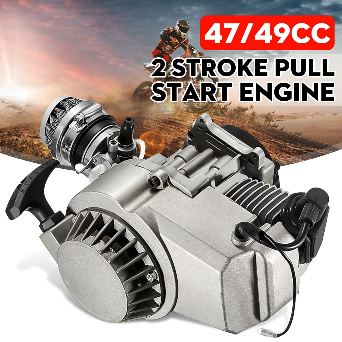 Metal Pull Start Pullstart Cord 47cc 49cc 2 Stroke Motor Dirt Bike Quad Silver 