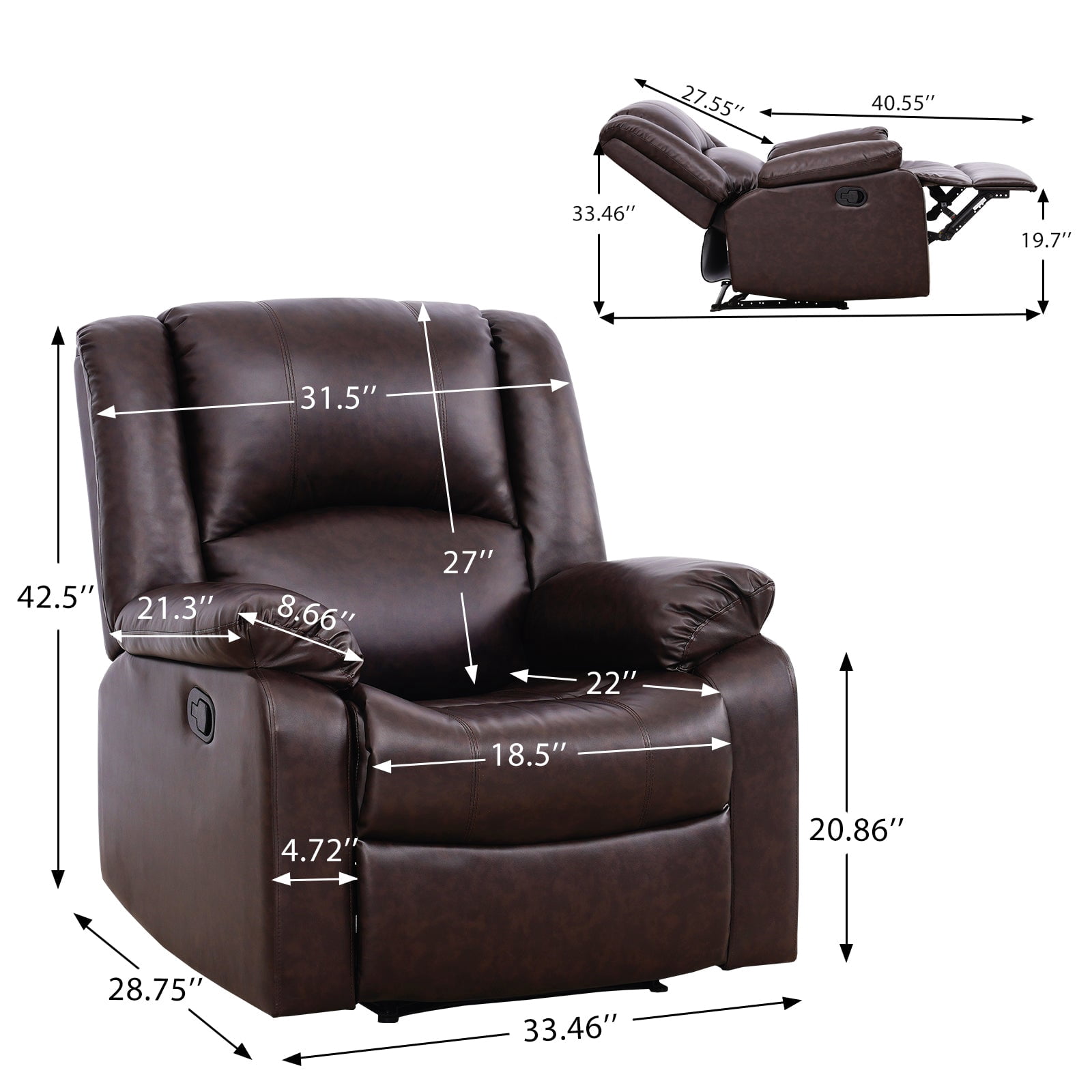 Large Real Leather Recliner Chair, 150 Degree Tilt, Living Room Bedroom Sofa Recliner