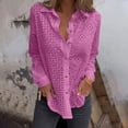 thumbnail image 2 of AherBiu Plus Size Button down Shirts for Women Hollow out Long Sleeve Lapel V Neck Boho Vacation Tops Blouse, 2 of 7