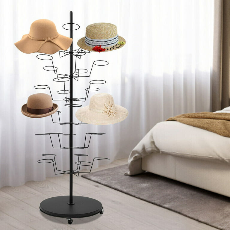 Miumaeov 6-Tier Hats Display Rack Large Hat Rack Wigs Holder with 30 Hooks  Black Metal Freestanding Retail Hat Wig Headwear Display Tower for Caps