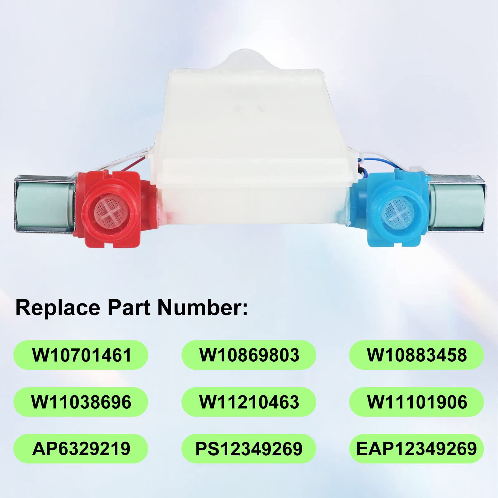 W11101906 W11210463 Washer Water Inlet Valve, Replaces For W10701461 W10883458 W10869803 W11038696 AP6329219, Compatible with Whirl.pool Am.ana Cro.sley May.tag
