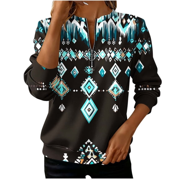 YUGYXL Women's V-Neck Loose Fit Long Sleeve Tops Plus Size Floral Printed Half-Zip Sweatshirt Spring Fashion Cozy Shirts D Multicolor Sweatshirt XXL