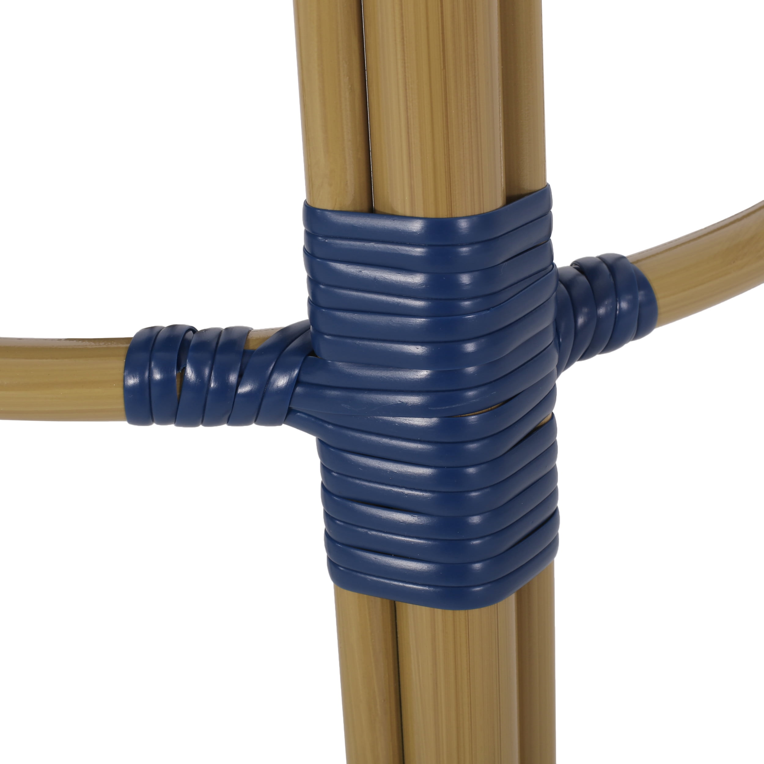 Cortina Wicker and Aluminum Outdoor 29.5 Inch Barstools, Set of 2, Navy Blue and Bamboo Finish