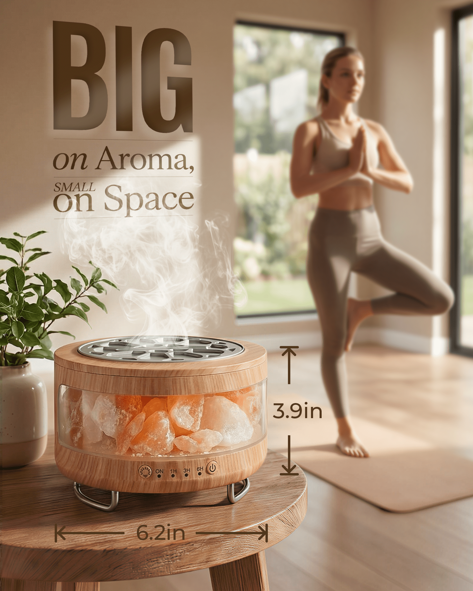 Ultrasonic Essential Oil Diffuser, 2-in-1  Cool Mist Humidifiers & Himalayan Salt Lamp, Aromatherapy Diffuser Portable Mini Humidifier for Bedroom / Plants / Travel / Desk