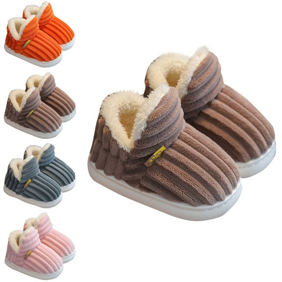 Avrntaa Kids Slippers Girls Boys - Fuzzy Warm House Shoes Soft Plush Bedroom Slippers Kids Shoes Brown Shoes Size 8Toddler
