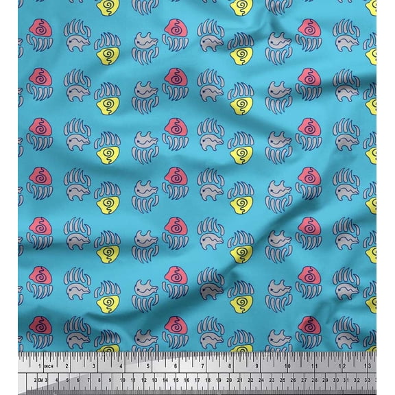 Soimoi polyester Crepe Fabric Footprint & Bear Animal Print Sewing Fabric Yard 52 Inch Wide