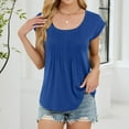 thumbnail image 6 of JGGSPWM Womens Short Sleeve Summer Scoop Neck Pleated Front Casual Tees Tops T Shirts Blue M, 6 of 8