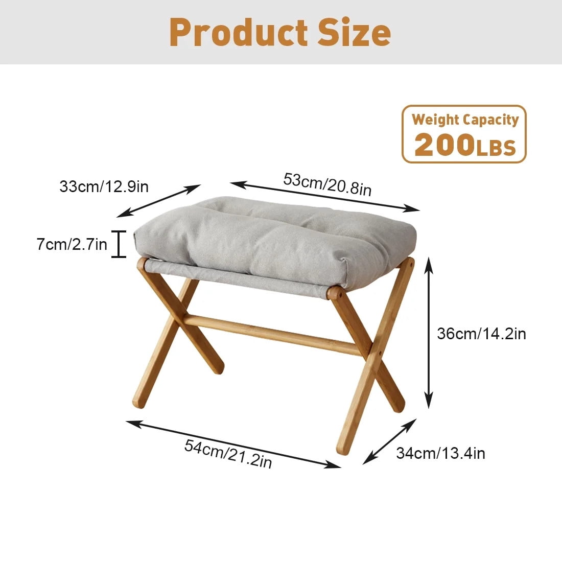 TEAFIRST Folding Footrest Stool, Footstool, Small Portable Bamboo Accent Ottoman,with Padded Gray