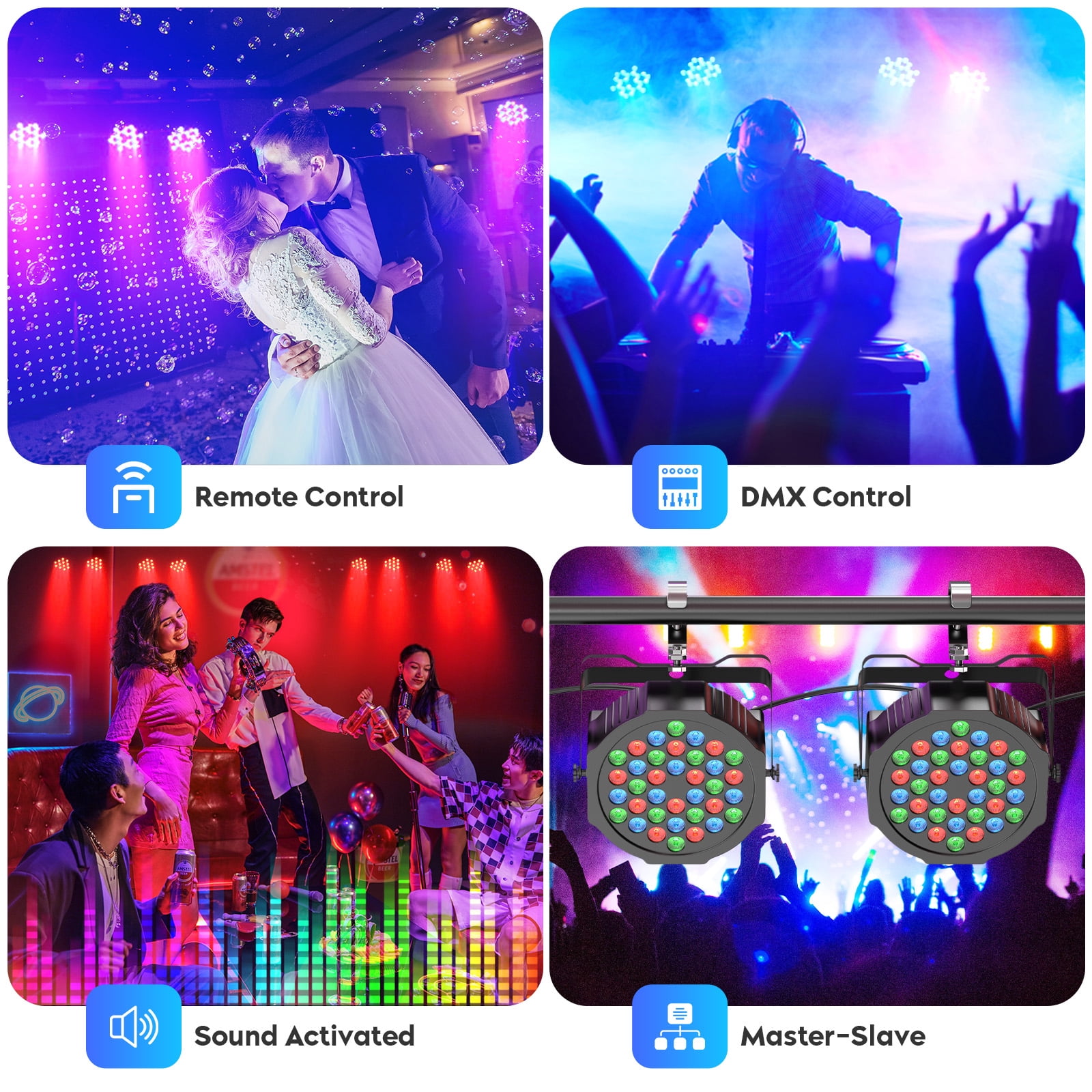 Rechargeable Stage Lights 36 RGB LED DJ Par Lights - Sound Activation & Remote & DMX512 for Birthday Christmas Wedding