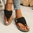 thumbnail image 4 of Rokment Wedges Orthopedic Cork Footbed Thongs Sandals for Women Boho Beach Leather Platform Slides Flip Flops Comfortable Dressy Slip on Slippers Black Size 8.5, 4 of 7