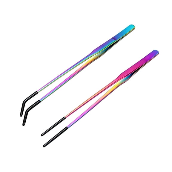 Lypsnake Stainless Steel Reptile Feeding Tongs with Rubber Tip, 2-Pack Rainbow Plated Long Handle Tweezers,Feeding Clips For Reptile Terrarium Feeding Cleaning And Habitat Maintenance
