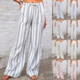 thumbnail image 6 of Casual Pants for Women Drawstring Striped Loose Wide Leg Trousers with Large Pockets, 6 of 6