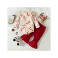 thumbnail image 3 of Qiylii Baby Girls 2 Pieces Christmas Clothes Set, Crutch Print Long Fly Sleeve Romper + Solid Color Velvet Flare Pants Set,0-24M, 3 of 9