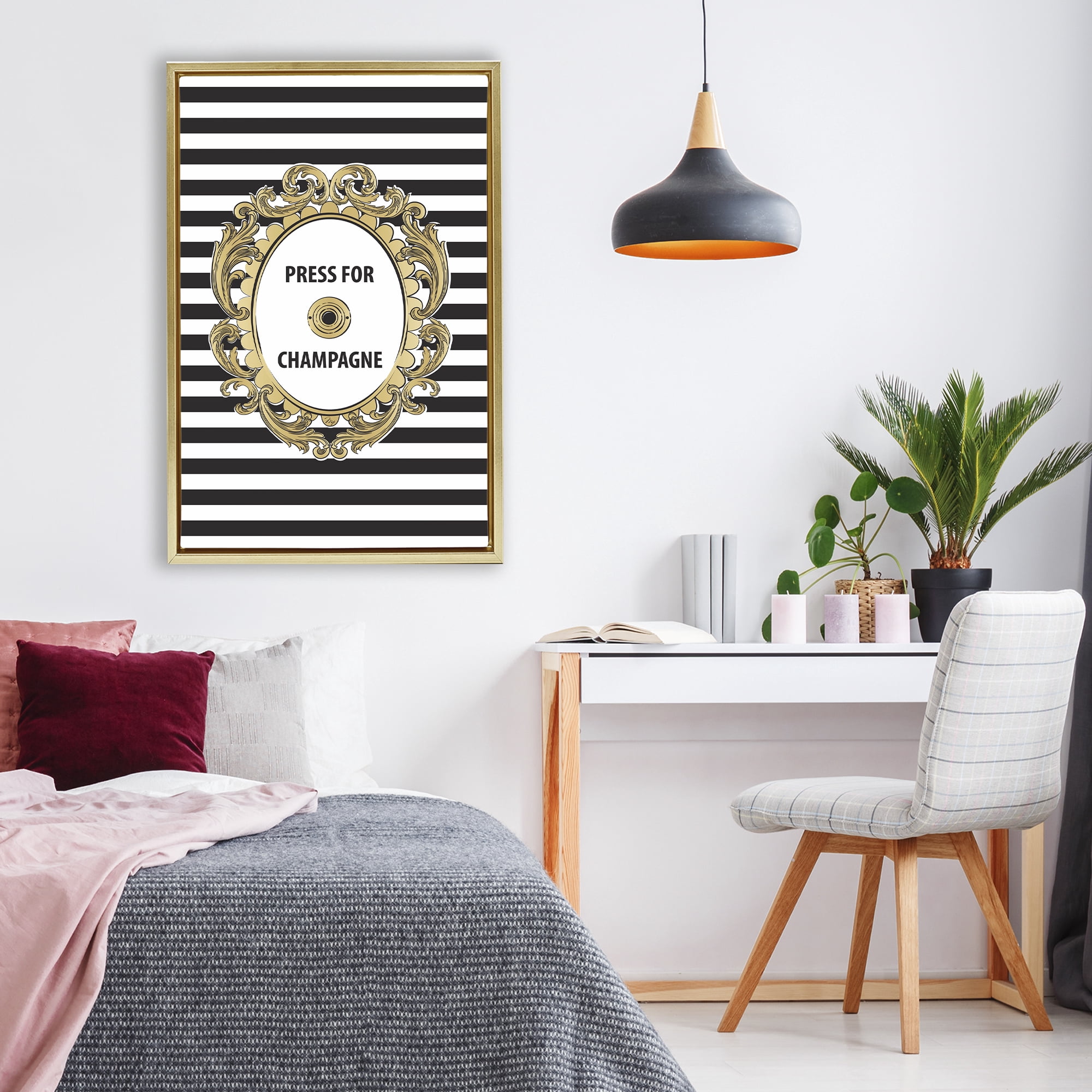 Stupell Industries Press For Champagne Celebration Gold Framed Floater Canvas Wall Art, design by Martina Pavlova