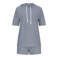 thumbnail image 5 of BLVB Women's 2 Piece Summer Outfits Casual Short Sleeve Hoodie Tops and Drawstring Shorts Lounge Sets Tracksuit, 5 of 6